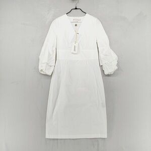NEW Le Sarte Pettegole White Puff Sleeve Cotton Blend Midi Dress P12